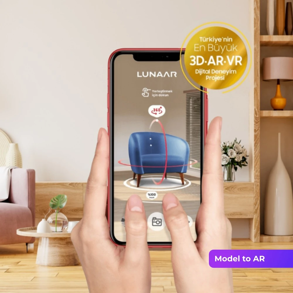 Lunaar Vision Model to AR - 3D Modelden QR Kodlu Artırılmış Gerçeklik Deneyimi ve Mobil AR Entegrasyonu